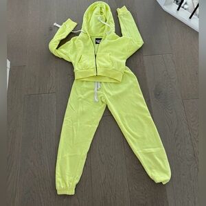 Katie J NYC Tween Dylan Zip Crop Hoodie and Sweatpant Bright Yellow